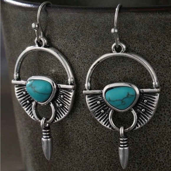 “Turquoise Bullets” Shield Armor Weapon Warrior Arrow Dart Southwestern Earrings - Picture 3 of 9